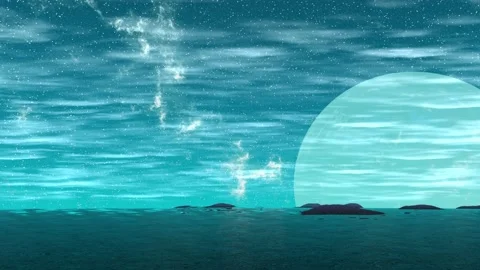 Fantasy alien planet. Rocks and lake. 3d Animation. 4К Stock Footage 105647398