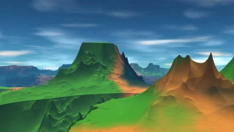 Fantasy alien planet. Rocks and lake. 3d Animation. 4К Stockbeeldmateriaal 105647411