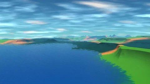 Fantasy alien planet. Rocks and lake. 3d Animation. 4К Stockbeeldmateriaal 105647441