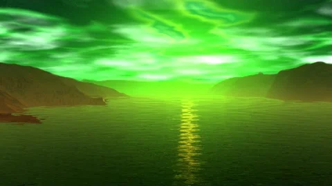 Fantasy alien planet. Rocks and lake. 3d Animation. 4К Stock Footage 105786620