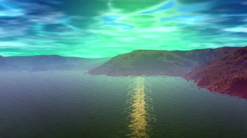 Fantasy alien planet. Rocks and lake. 3d Animation. 4К Stock Footage 105786652