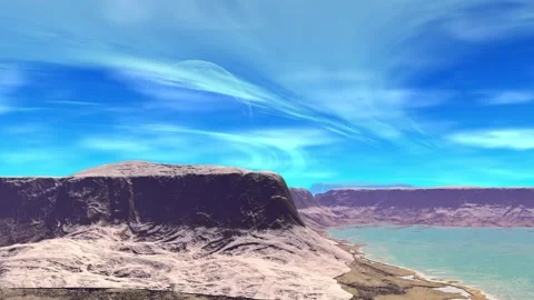 Fantasy alien planet. Rocks and lake. 3d Animation. 4К Stock Footage 105786826