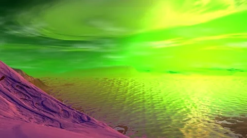 Fantasy alien planet. Rocks and lake. 3d Animation. 4К Stock Footage 105786904