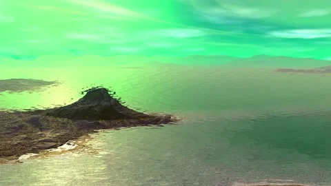 Fantasy alien planet. Rocks and lake. 3d Animation. 4К Stock Footage 105786928