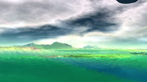 Fantasy alien planet. Rocks and lake. 3d Animation. 4К Stock Footage 105787097