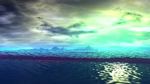 Fantasy alien planet. Rocks and lake. 3d Animation. 4К Stock Footage 105787216