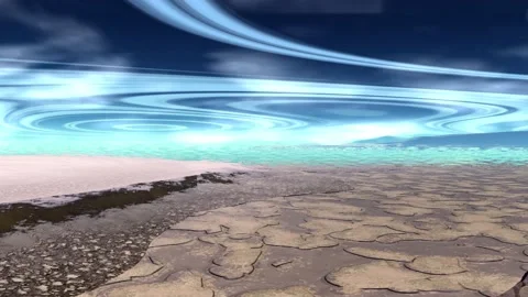Fantasy alien planet. Rocks and lake. 3d Animation. 4К 스톡 동영상 105787256