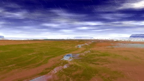 Fantasy alien planet. Rocks and lake. 3d Animation. 4К Stock Footage 105787291