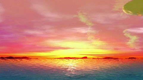 Fantasy alien planet. Rocks and lake. 3d Animation. 4К Stock Footage 105787373