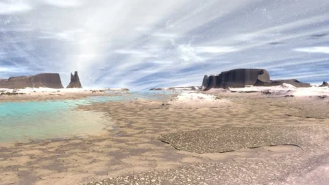 Fantasy alien planet. Rocks and lake. 3d Animation. 4К Stock Footage 107874277