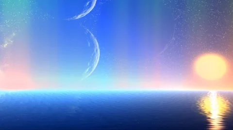 Fantasy alien planet. Sea, sky and northern lights 스톡 동영상 49152968
