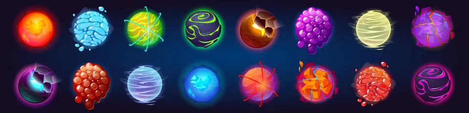 Fantasy alien planets for ui space game vector Stock Illustration
