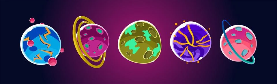 Fantasy Alien Planets for Ui Space Game Vector Set イラスト素材