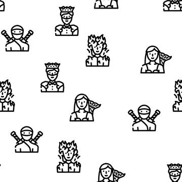 Fantasy And Magical Character Vector Seamless Pattern Stock Illustration