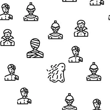Fantasy And Magical Character Vector Seamless Pattern Stock Illustration