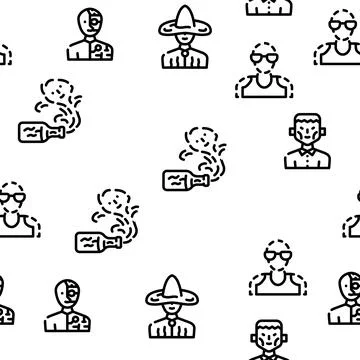 Fantasy And Magical Character Vector Seamless Pattern Illustrazione stock