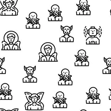Fantasy And Magical Character Vector Seamless Pattern Stock Illustration