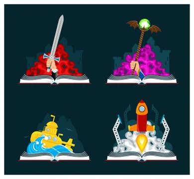Fantasy and Sci-Fi Books Set Stock Illustration