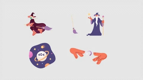 Fantasy and space scenes in loading 404 error cartoon animation pack Stock Footage 344959334