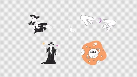 Fantasy and space scenes in loading 404 error black white line animation pack Stock Footage 346031919