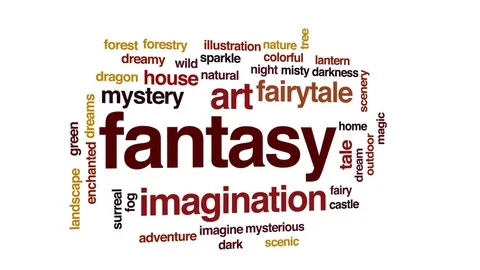 Fantasy animated word cloud, text design animation. Stock Footage
