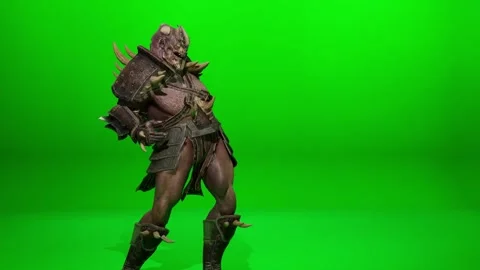Fantasy Armed Orc Dance on Chroma Key Stock Footage 319469875