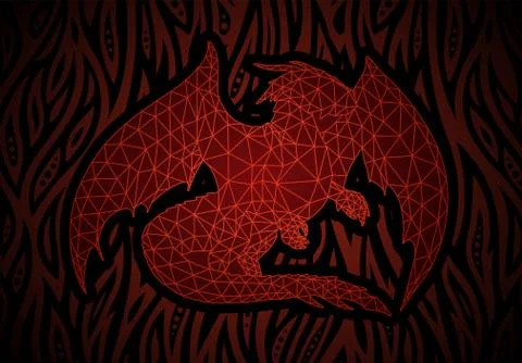 Fantasy art with red dragon in the fire Stock Illustration
