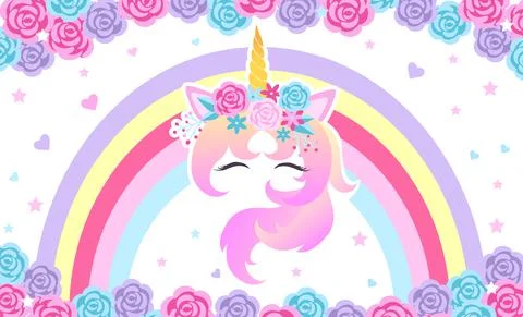 Fantasy background with the head unicorn. Stock Illustration