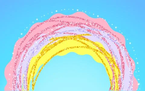 Fantasy background of magical blue sky with rainbow. Vector illustration. Stock Illustration