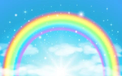Fantasy background of magical sky, rainbow and sparkling stars. Stock Illustration