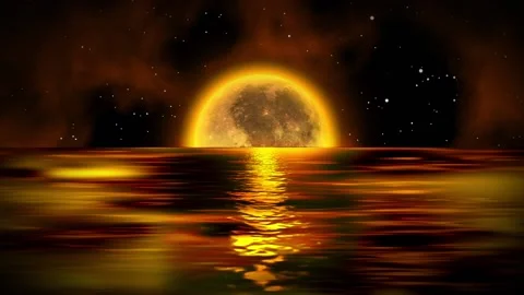 Fantasy Beautiful ocean at night with Full moon background Video stock 156314007