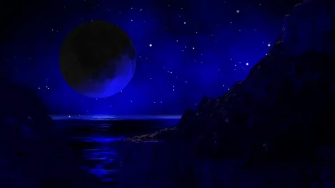 Fantasy Beautiful ocean at night with light and crescent moon background Stock Footage 156320577