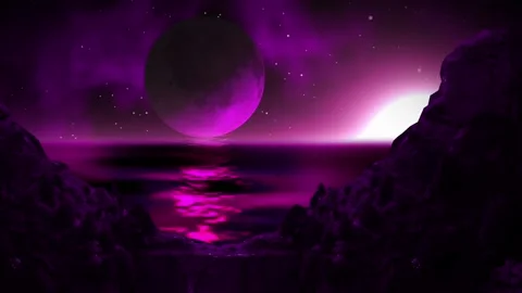 Fantasy Beautiful ocean at night with light and crescent moon 스톡 동영상 156323772