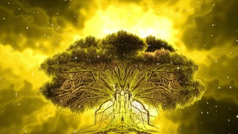 Fantasy beautiful scenery Big tree with snow falling Stock Footage 163480096
