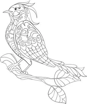 Fantasy bird. hand drawn doodle. Sketch for adult antistress coloring page Stock Illustration