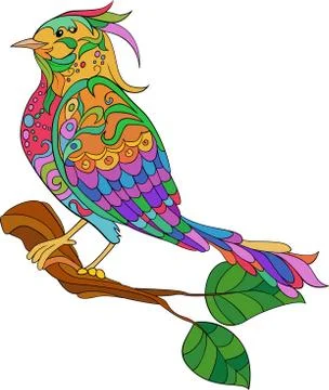 Fantasy bird. hand drawn doodle. adult antistress coloring page Illustrazione stock