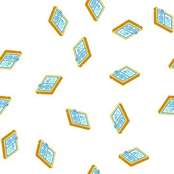 Fantasy book isometric icon seamless pattern color Stock Illustration