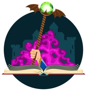 Fantasy Book with Magic Staff Stock Illustration