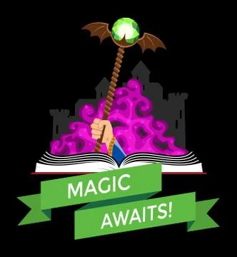Fantasy Book with Magic Staff Stock Illustration