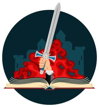Fantasy Book with Sword Stock Illustration