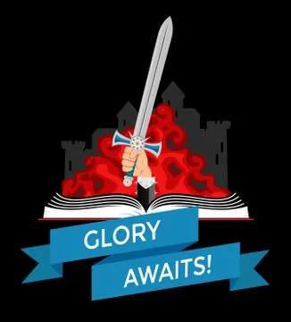 Fantasy Book with Sword Illustrazione stock