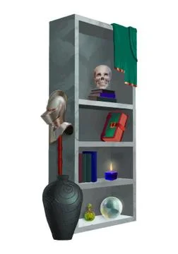 Fantasy bookcase with magic things vector illustration Stock Illustration