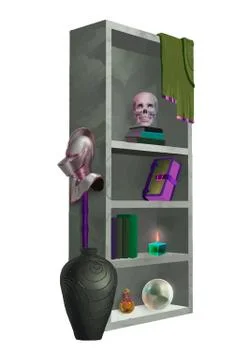 Fantasy bookcase with magic things vector illustration Stock-Illustration