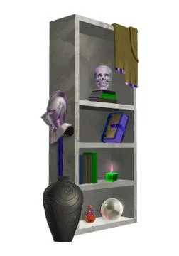 Fantasy bookcase with magic things vector illustration Stock-Illustration