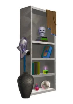 Fantasy bookcase with magic things vector illustration Illustrazione stock