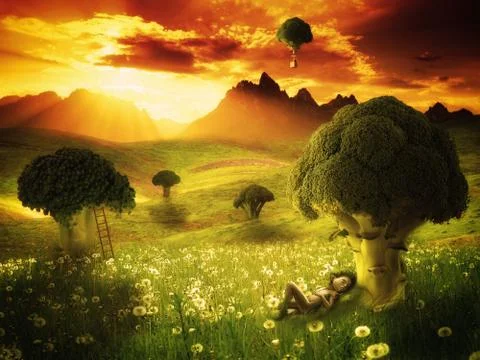 Fantasy - broccoli land Stock Illustration