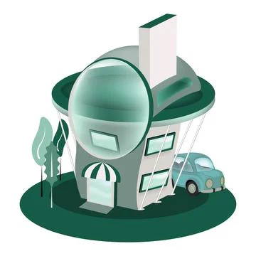 Fantasy building with car Stock Illustration