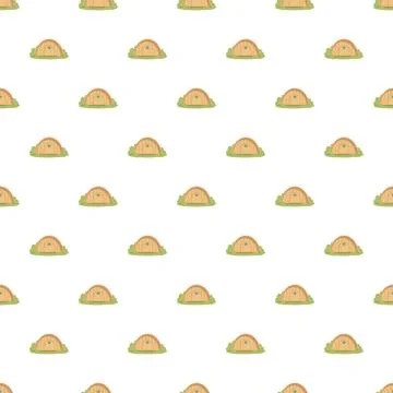 Fantasy burrow house repeating pattern with round wooden door Stock Illustration