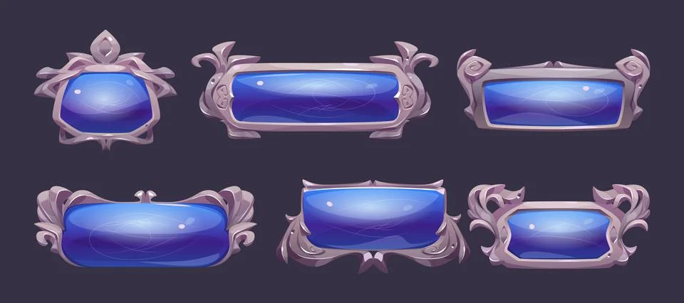 Fantasy buttons with silver frames for rpg game Illustrazione stock