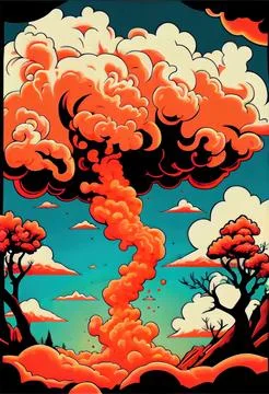 Fantasy cartoon orange clouds in the sky abstract background. Illustrazione stock